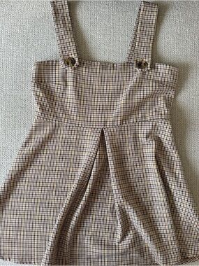 Zara Neutral Beige Plaid Pinafore dress